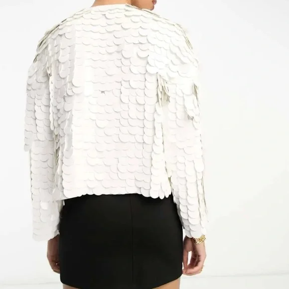 ASOS DESIGN DISC SEQUIN FESTIVAL WHITE NWT SIZE 10 - Picture 3 of 5